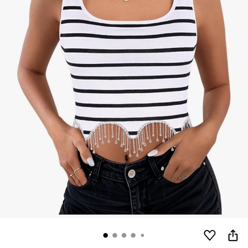 Striped Black and White Beaded Women's Top